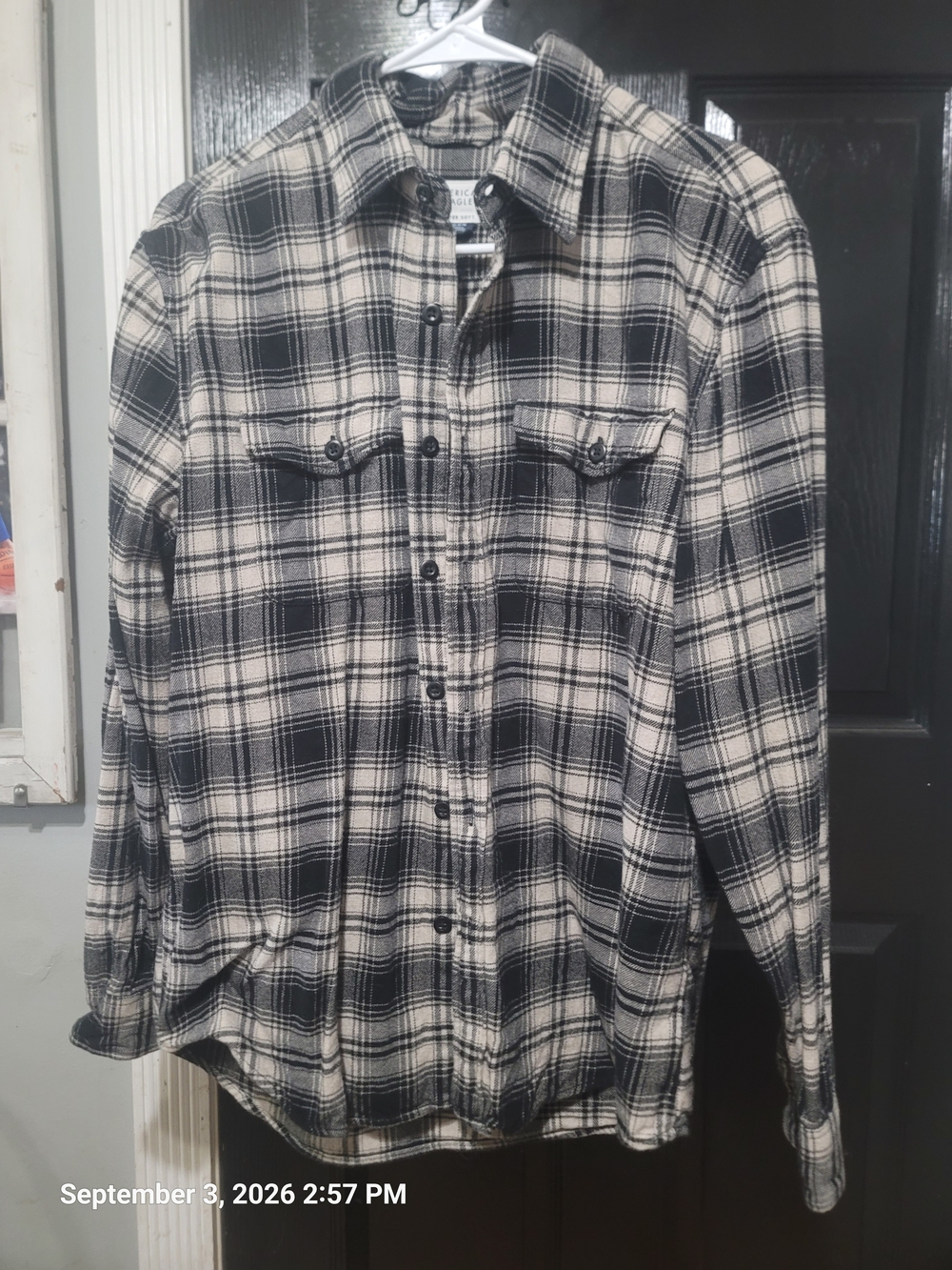 American Eagle Outfitters Black & Cream Plaid Lightweight Shirt Jacket